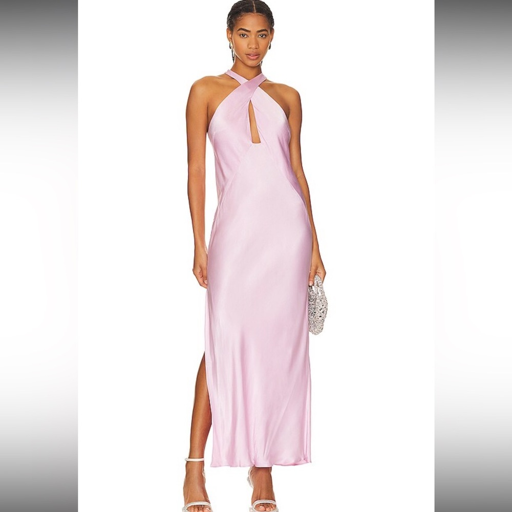 Shona Joy La Lune Cross Front Keyhole Midi Dress in Peony